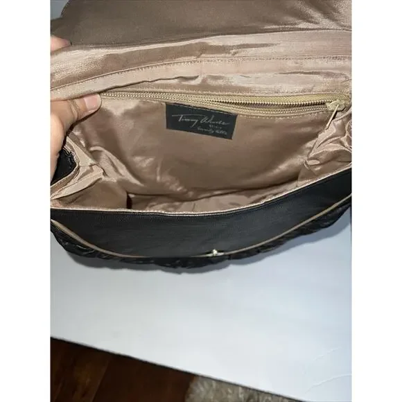 Timmy Woods 1977 Beverly Hills Vintage Black Leather Purse w/Tan Trim - Picture 8 of 8